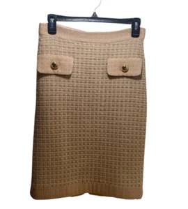 Falda lápiz de seda de lana Milly de colección para mujer 2 tweed dorado desnudo dinero antiguo hecha en EE. UU. - Imagen 1 de 13