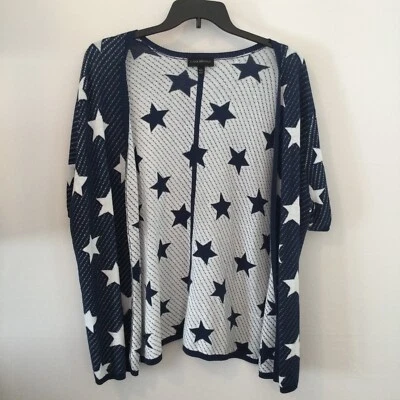 Cárdigan Suéter Lane Bryant Mujer Talla 18/20 Azul Blanco Estrellas Frente Abierto Usado en Excelente Condición Foto 1 de 4
