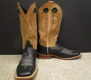 Justin Boots Men 9.5D Black Brown Bent Rail Leather Western Cowboy Square Toe - Picture 1 of 13