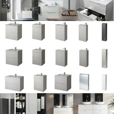 Bathroom Furniture Vanity Cabinet Cloakroom Basin Wall Unit Gloss White Grey