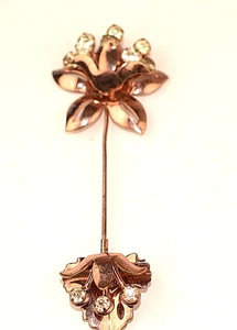 VINTAGE ROSE GOLD TONE RHINESTONE LARGE FLOWER STICKPIN & FANCY STICKPIN BOTTOM - Picture 1 of 7