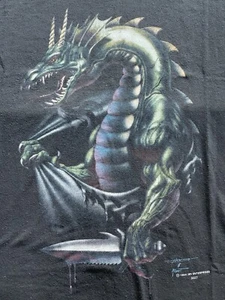 VTG 1989 Single Stitch Dragon w Knife Dagger T-Shirt JRS Enterprise XL Tee Swing - Picture 1 of 11