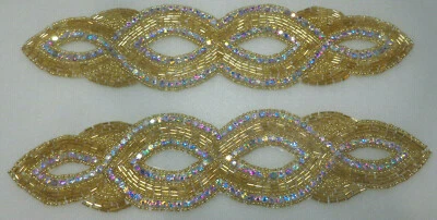 2P Set GOLD TONE Rhinestone Fashion Clothes Embellishment Fabric Application #20 - Image 1 of 4