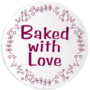 Baked With Love - Circle Sticker Decal 3 Inch - Dessert Baking Food - Picture 1 of 1