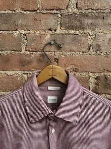Jil Sander Mens Shirt, Sz 41 Raspberry/White Houndstooth Jacquard, Italy - Picture 1 of 9