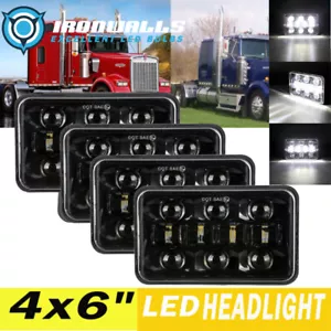 4PCS 4x6" Led Headlights Hi-Lo Sealed Beam DRL For Peterbilt Kenworth T800 W900 - Bild 1 von 12