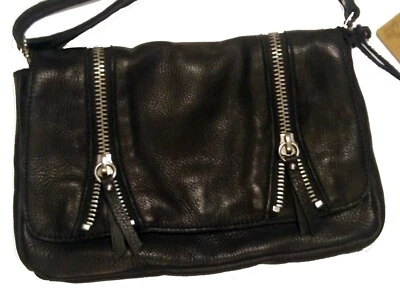 Linea Pelle Black Leather Handbag Purse, Saks 5th Ave, Fashion Zippers BRAND NEW - Image 1 of 4