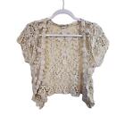 VIVID IMPORTERS OF NY Cream Crochet Crop Open Front Vest Cover Up SZ MED