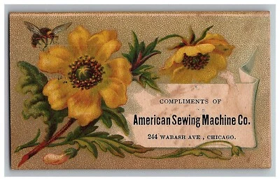 1880s American Sewing Machine Nicolas Sauer Oregon IL Flowers & Bee - Image 1 of 4