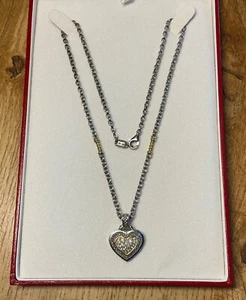 Genuine Judith Ripka 16” 18k Gold & 925 SS Chunky Heart Diamond Pendant Necklace - Picture 1 of 4