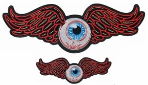 Flying Eyeball Embroidered Jacket Vest Back Patch- 2PC- 10" x 4" and 5" - Picture 1 of 2
