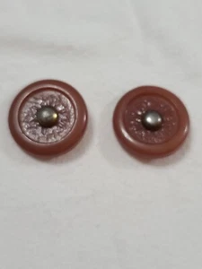 Knöpfe (2) Karamellbraun 1-1/4" Silber Akzent Kunststoff Schaft Rückseite Nähen GUC - Bild 1 von 7