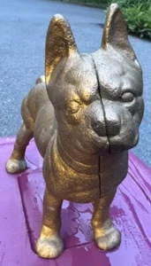 Vintage Antique Cast Iron Boston Terrier Bull Dog Door Stop - Gold - Picture 1 of 5