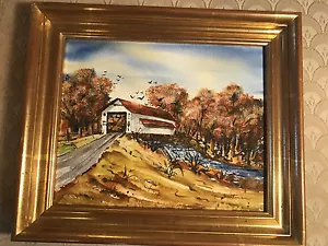 Jan Hartman "Covered Bridge Scene" Watercolor Painting - Signed/Framed - Picture 1 of 12