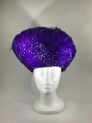 Vintage Original by Suzi Johnson boutique  PURPLE WOOL FEATHER hat w/Rhinestones - Image 1 of 4