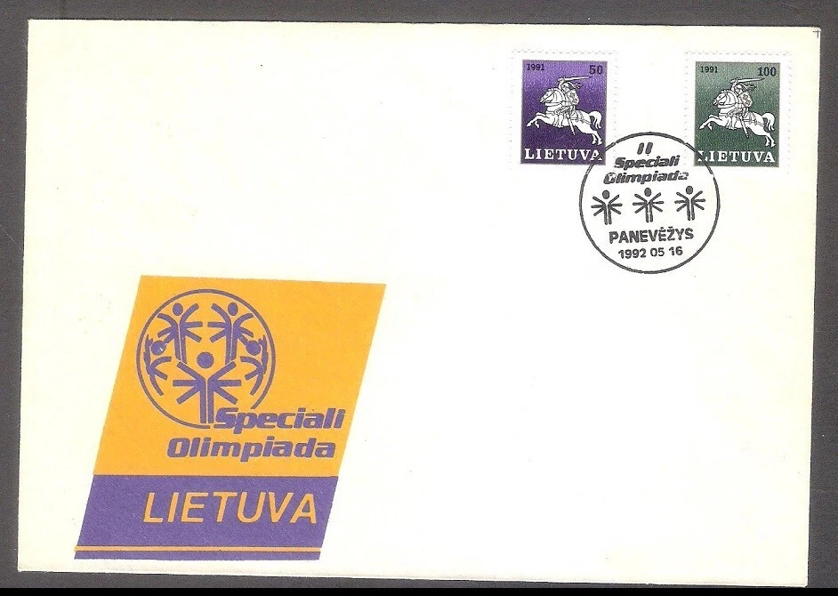 Cubierta de souv de los Juegos Paralímpicos de Lituania 1992 + matasellos Panevezys Foto 1 de 1