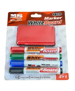 White Board Dry Wipe Marker Bullet Tip 4 Colours Set & Eraser - Picture 1 of 3