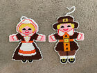 VINTAGE PILGRIMS EMBROIDERED PLASTIC CANVAS HANGINGS 9” DOUBLE SIDED