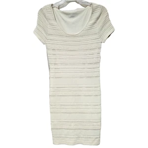 Neu mit Etikett Eva Longoria Bodycon-Kleid elfenbeinfarben gerippt Viskose/Nylon 159 $ Größe M - Bild 1 von 5