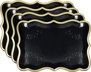 10 Black Rectangle Trays with Gold Rim Border for Dessert Display Table Parties - Picture 1 of 7