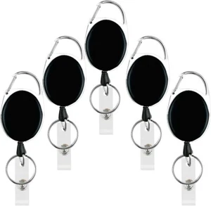 5 Pack Heavy Duty Retractable Badge Reel Id Card Holder with Clip and Key Ring C - Picture 1 of 8