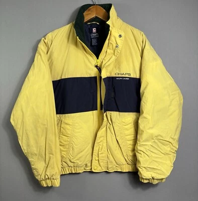 Vintage 90s Y2K Chaps Ralph Lauren Yellow Coat Jacket Sz L Nylon Ski Outdoor VTG - Image 1 of 4
