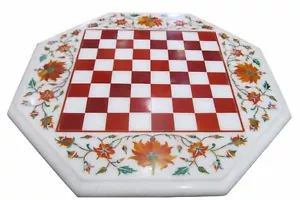18" Marble Chess Coffee Table Top Pietra Dura Art Inlay Work Handmade - Picture 1 of 1