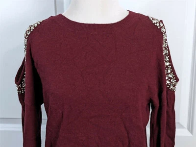  Suéter de cachemir ~ mezcla de seda ciruela GLAM INC International Concepts S, pedrería Foto 1 de 4