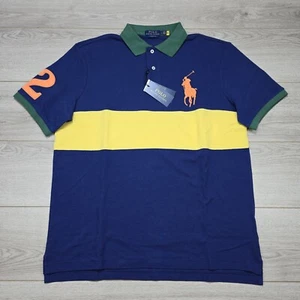 Polo Ralph Lauren Herren Marine Colorblock Mesh Poloshirt Big Pony Neu mit Etikett - Bild 1 von 7