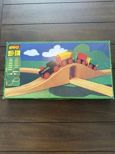 Vintage BRIO Wooden Train Set Complete Box Bridge Tracks Cars 1990s Sweden Toy - Picture 1 of 5