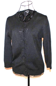 NY & Co Black Sequin Cardigan Sweater Button Front Long Sleeve M Holiday Party - Picture 1 of 5