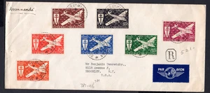 1946 Einschreiben Luftpost CVR, St Pierre & Miquelon nach NY USA, Sc. C1-C7 - Bild 1 von 2