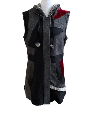 Chaleco con Capucha CoVelo Art To Wear Lana Hervida + Piel Longitud Media Gris Oscuro Mediano Foto 1 de 4