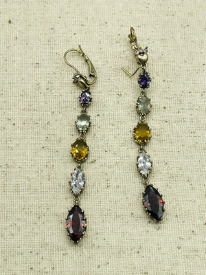 Juicy Couture Rare  VINTAGE Linear CZ Earrings Multi Rainbow SIGNED Gold Plated - Image 1 of 4