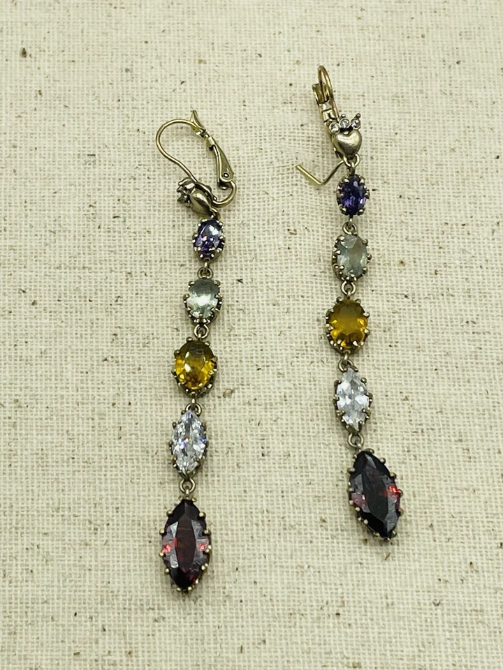 Juicy Couture редкая ВИНТАЖНАЯ линейный CZ серьги мульти радуга надпись позолоченный - Изображение 1 из 4