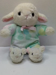 Vintage Baby Sheep Lamb Pajama Slipper Feet Pastel Plush 9 inch Easter 80s 90s - Picture 1 of 8