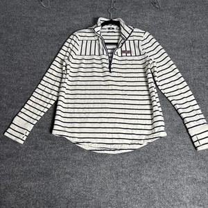 Suéter Vineyard Vines Mujer S The Shep Camisa Crema y Azul Marino Rayas 1/4 Cremallera - Imagen 1 de 19