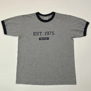 Vintage Microsoft Shirt Herren Größe Medium grau Ringer Tech Tee Y2K Computer - Bild 1 von 11