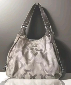 Coach Op Art Maggie Grey Hobo Shoulder Bag Jacquard and Leather Trim M0932-15097 - Picture 1 of 9
