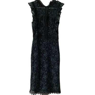 ZARA BASIC Lace Midi Dress Black Teal Floral Scalloped Hem Cocktail Party Sz S - Image 1 of 4