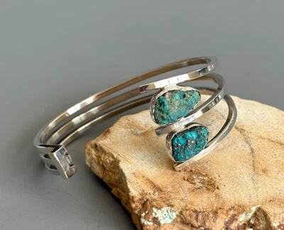 LILLY BARRACK Sterling Silver NATURAL TURQUOISE Adjustable Reverse Cuff Bracelet - Image 1 of 4