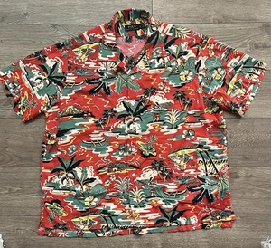 Polo Ralph Lauren Shirt Adult XL Red Hawaiian Loop Collar Camp Aloha 3 Pocket - Picture 1 of 10