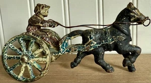 Vintage Cast Iron Jockey with Horse & Sulky Cart - Picture 1 of 6
