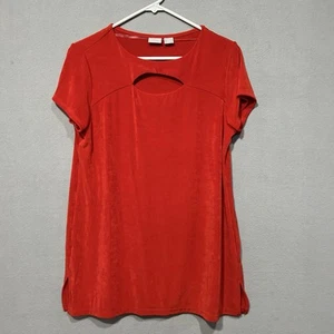 Chicos Travelers Red Peek-a-Boo Tunic Top Womens 1 US Size 8/10 Wrinkle Free - Picture 1 of 6
