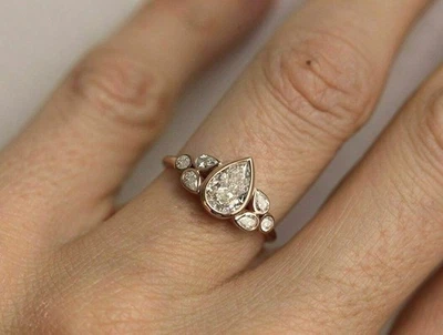 2Ct Lab Created Diamond Women's Leaf Engagement Ring 14k Rose Gold Finish - Image 1 of 4
