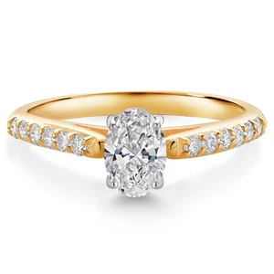 Two Tone 10K Yellow and White Gold White Lab Grown Diamond Engagement Ring For - Picture 1 of 4