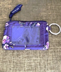 Vera Bradley Zip-Up ID Wristlet Case Wild Roses Lavender Purple - Picture 1 of 9