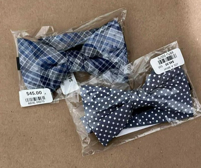 JOS A BANK Mens Silk Bow Tie Pre-tied LOT OF 2 NWT Plaid and Polka Dot Blue NEW - Image 1 of 4