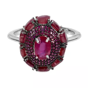 Summer 925 Silver Ring Oval Ruby Round Ruby Myanmar Gemstone Jewelry - Picture 1 of 14