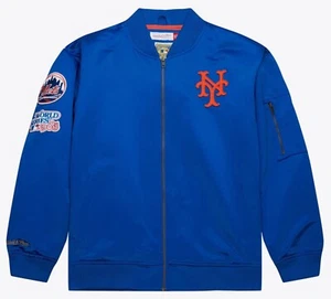 Mitchell & Ness New York Mets Full Zip Satin Bomber Jacket Vintage Logo Size 2XL - Picture 1 of 18